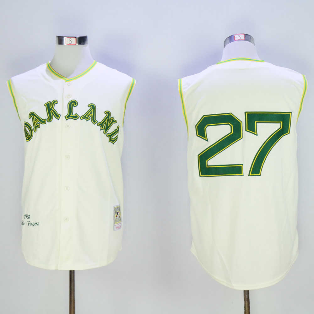 Men Oakland Athletics 27 Hunter Cream Throwback MLB Jerseys